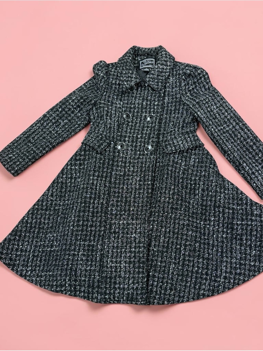 Rothschild Black & White Warm Tweed Double Breasted Girls' Formal Coat Sz 7/8